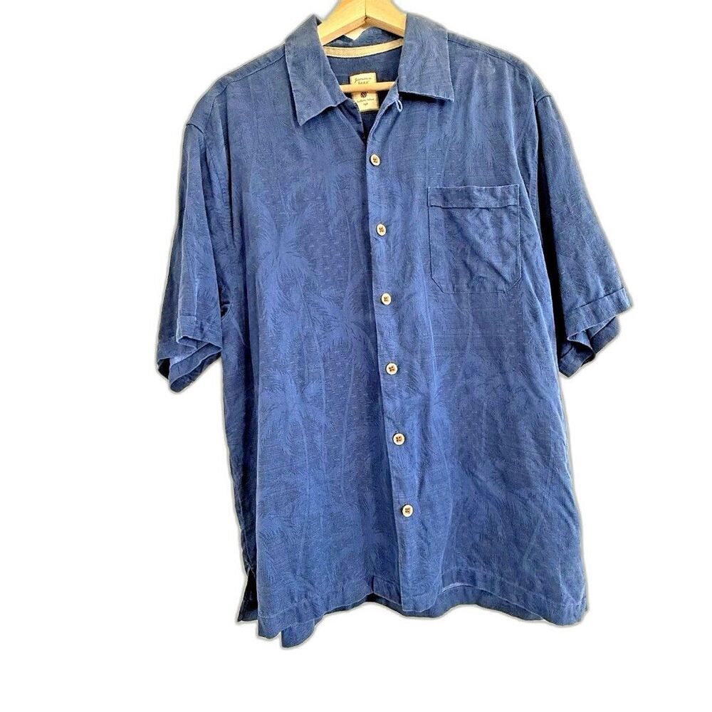 Jamaica Jaxx Men's Button Down Shirt 100% Silk Blue Floral Tropical Large
